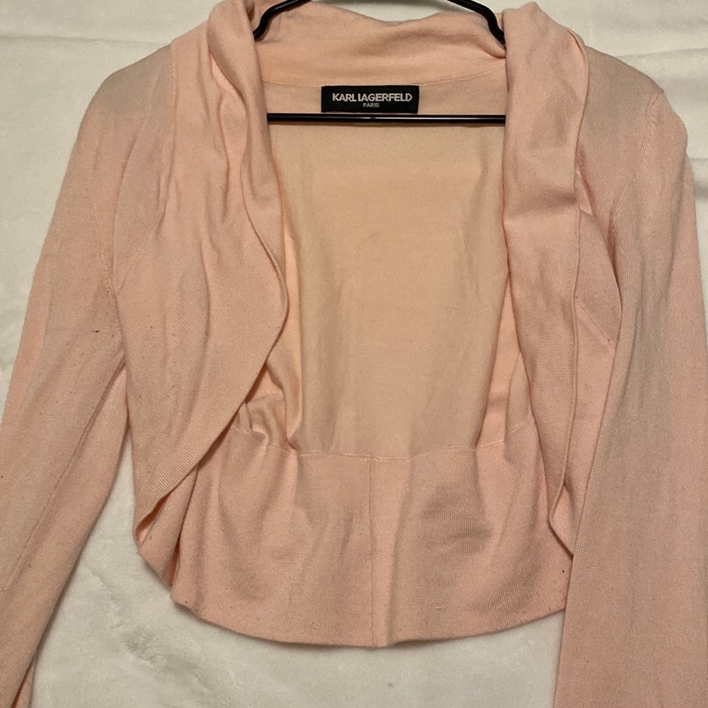 Pink Karl lagerfeld sweater. Perfect for over a dress or tank.